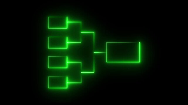 Animation of neon glowing team ,Tournament bracket templates isolated on black background. 4K