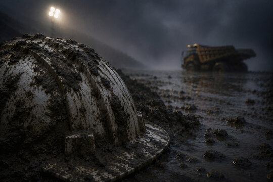 Mining helmet after flooding in an open pit mine