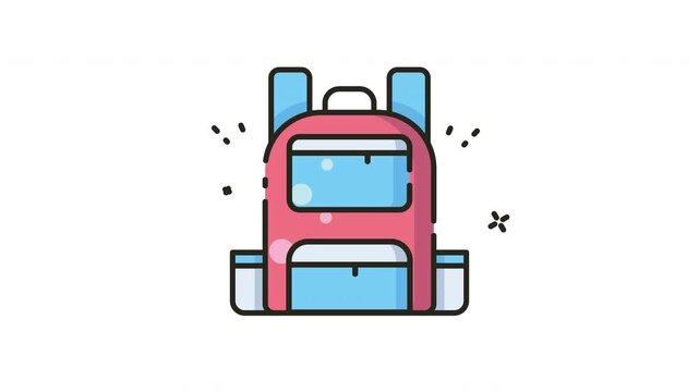 Outline Animation Icon of Student School Backpack for Education and Back to School