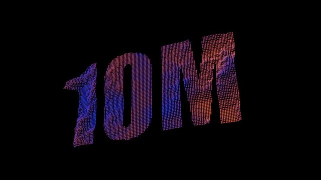 Glowing 10M Text Made of Digital Particles with Neon Gradient Abstract Technology Animation 4K
