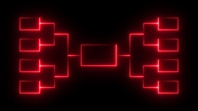 Animation of neon glowing team Tournament bracket templates isolated on black background. Championship bracket schedule for soccer, football, basketball