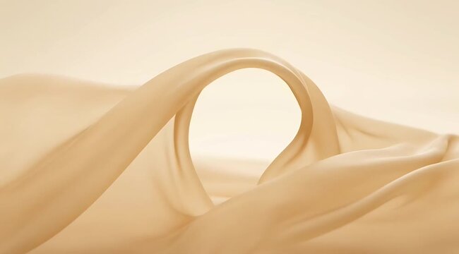 Smooth flowing beige silk fabric ripples, elegant waves, luxury textile texture, soft light motion, fluid material, fashion backdrop