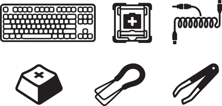 Flat icons set of computer accessories and tools Vector