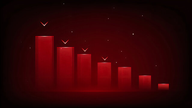 Red bar chart showing financial downturn with decreasing values on dark background