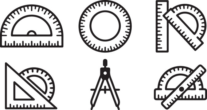 Set of six classic drafting and measuring tools icon Vector