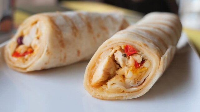 Chicken wrap being prepared at a cafe kitchen
