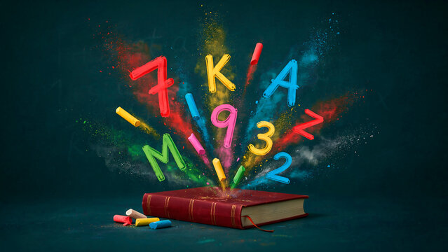 Colorful school supplies and alphabet letters for children. Educational tools for early learning and literacy development.