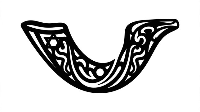 Black shofar silhouette with Star of David for Rosh Hashanah and Jewish holidays.