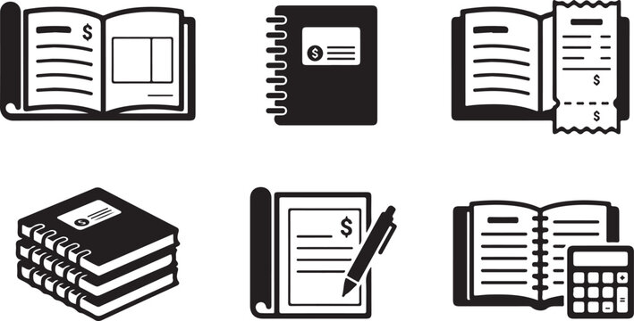 Flat icons set of books and financial notebooks with dollar signs Vector