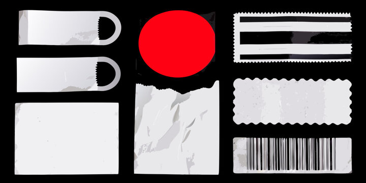 collection of white paper labels with barcode sticker vector illustration stickers set transparent background label design product tags inventory management retail packaging logistics