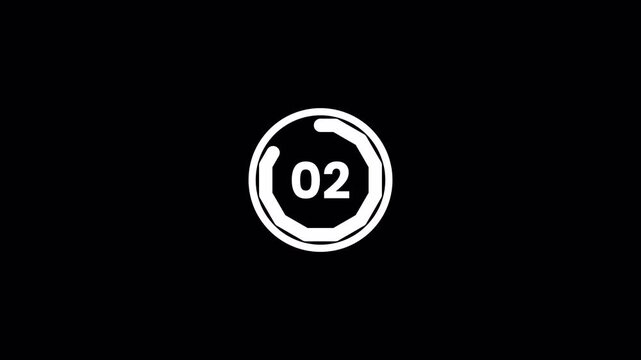Countdown Animation with White Digital Circular Timer from 5 to 1 on Black Background