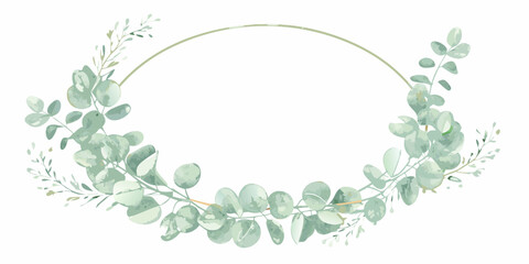circular wreath with eucalyptus leaves watercolor style on transparent background green floral ornament circle frame botanical nature plant decorative artwork design pattern illustration © Sudhakar