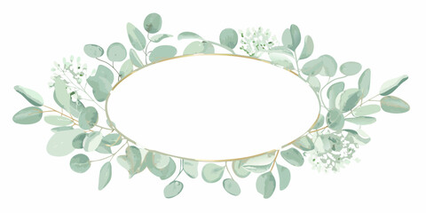 circular wreath with eucalyptus leaves watercolor style green floral frame botanical nature circle ornament decorative artwork illustration transparent background design pattern graphic element © Sudhakar