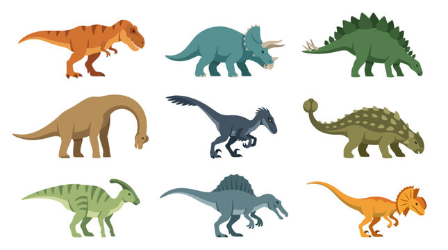 Detailed side profile illustrations of dinosaur species.
