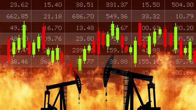 Oil derricks burning - background loop