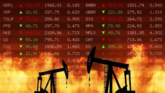Oil derricks burning finance background - background loop