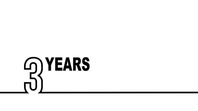 3 years anniversary or birthday isolated on white background. Linear outline graphics. 3 year celebration and congratulation design element. Can be used for printing materials, covers, reports.