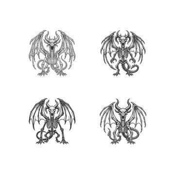 Skeletal Dragon Bone Creatures Vector Set