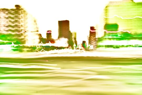 Green Abstract Urban Motion Blur with City Light Trails