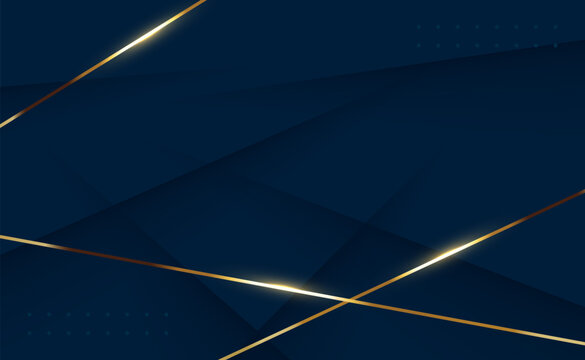 Luxury Navy Blue Abstract Background with Glowing Gold Geometric Lines
