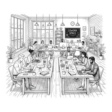 Coworking Space Shared Tables For Business Meetings And Presentations