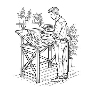 Man Working Standing High Desk For Ergonomics And Business