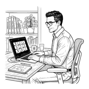Man Attending Video Conference Call For Business Blogs And Websites