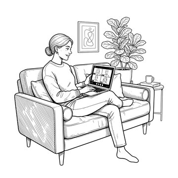 Person Joining Conference From Sofa For Lifestyle Blog