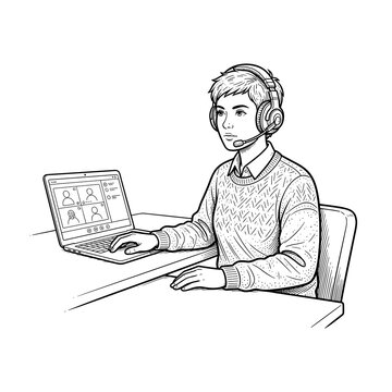 Person Using Headset Online Meeting And Remote Work