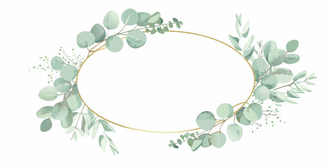 circular wreath with watercolor eucalyptus leaves on transparent background green floral ornament frame botanical circle nature plant decorative artistic design pattern illustration graphic © Rina