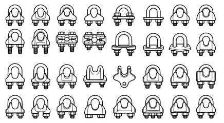 Fototapeta premium Large array of U-bolt pipe clamps and heavy duty metal fasteners in isometric line art style for industrial and mechanical construction