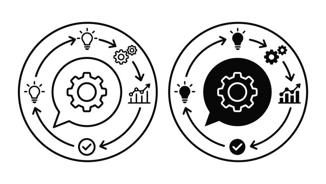 Business innovation and development workflow cycle icon set with workflow