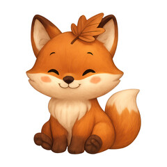 Fototapeta premium PNG Adorable fox with autumn leaf.