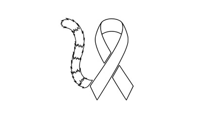 Minimalist awareness ribbon with striped lemur tail line art illustration © Mam