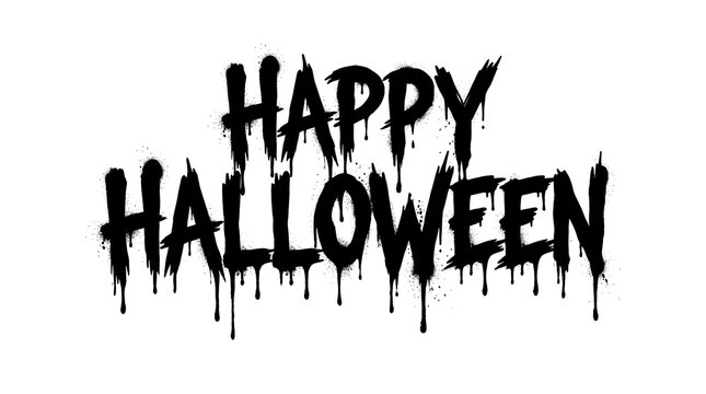 Black dripping text design with the words happy halloween isolated on a white background for seasonal holiday projects