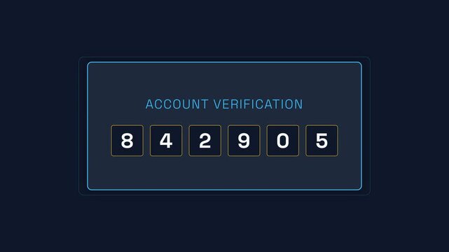 Animated account verification code, glowing numeric keypad interface with changing numbers, cybersecurity concept, symbolizing authentication and digital security.