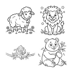 Obraz premium Collection of cartoon animal illustrations featuring a sheep lion monkey and panda illustration animals