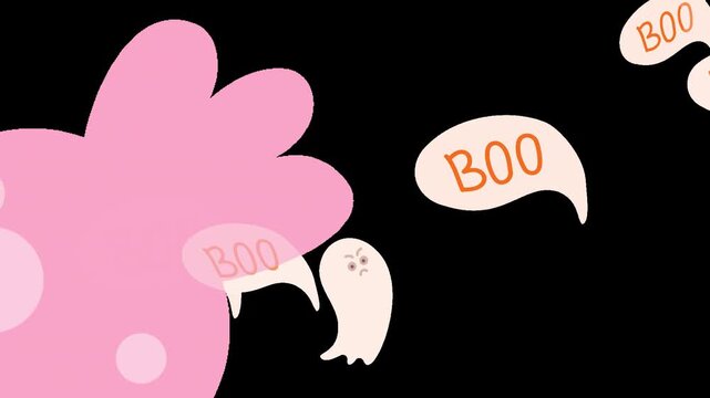 Flying angry gosts, candies and boo sign on transparent background, Halloween Animation transparent ghosts, alfa chanel