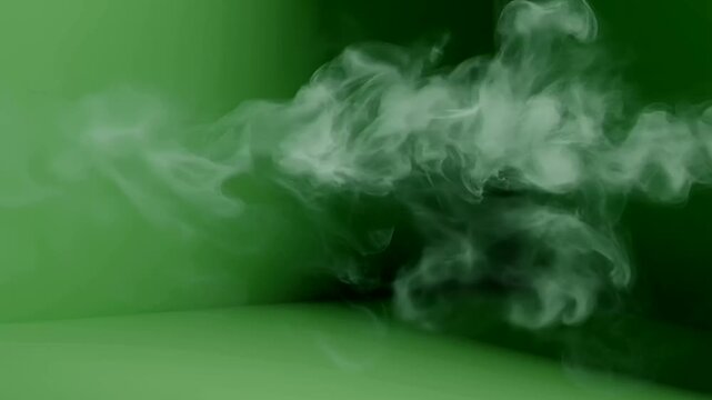 Eerie Green Vapor Swirling in Dark Studio Background With Soft Smoke Plumes And Mysterious Atmosphere