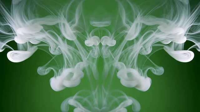 Eerie Green Vapor White Smoke Plumes With Eerie Green Vapor Swirling in Symmetrical Patterns on Dark Moody Background