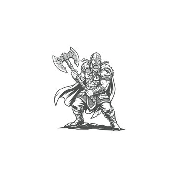 Viking Warrior with Battle Axe Vector Illustration