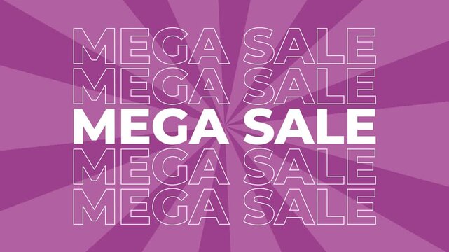 Mega sale 2D typography text animation graphics with spiral coloured digital background retail shopping promotion and sales slogan product advertisements dynamic motion effects colours pink fuchsia