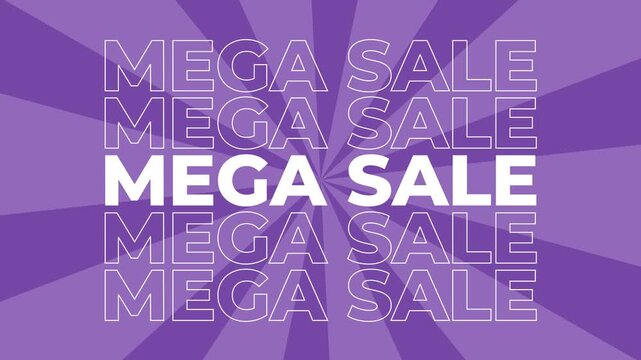 Mega sale 2D typography text animation graphics with spiral coloured digital background retail shopping promotion and sales slogan product advertisements dynamic motion effects colours purple lavender