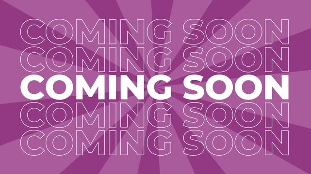 Coming soon 2D typography text animation graphics with spiral coloured digital background retail shopping promotion and sales slogan product advertisements dynamic motion effects colours pink fuchsia