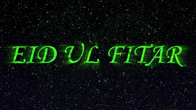 A video showcasing Eid Ul Fitar celebrations with vibrant green lights on a dark background