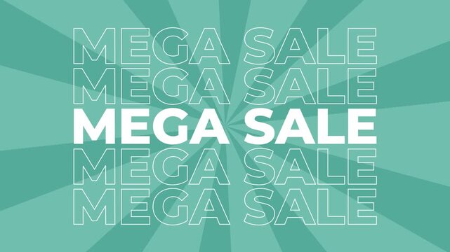 Mega sale 2D typography text animation graphics with spiral coloured digital background retail shopping promotion and sales slogan product advertisements dynamic motion effects colours aqua teal