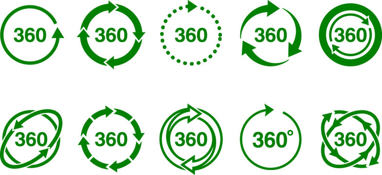 Green 360 degree rotation vector icon set is ready.
