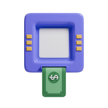 Front view 3D render of ATM with Money Illustration. Suitable for a business element or icon