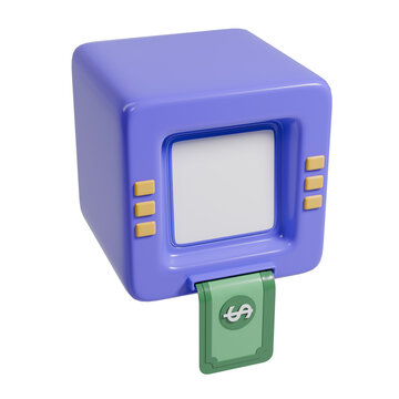 3D render of ATM with Money Illustration. Suitable for a business element