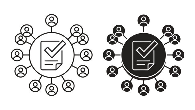 Document approval icon set showing centralized task verification process